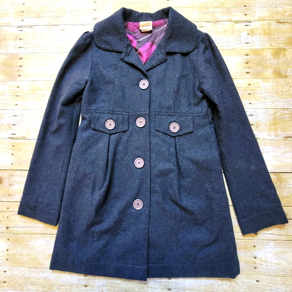 O'neill Women's Wool Blend Full Length Peacoat Blazer in Grey Size Small